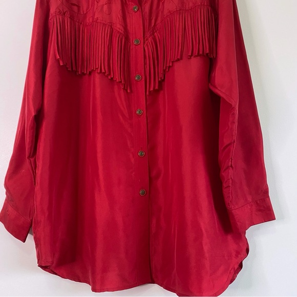 Womens Fringe Black Embroidered Western-style Blouse 44178